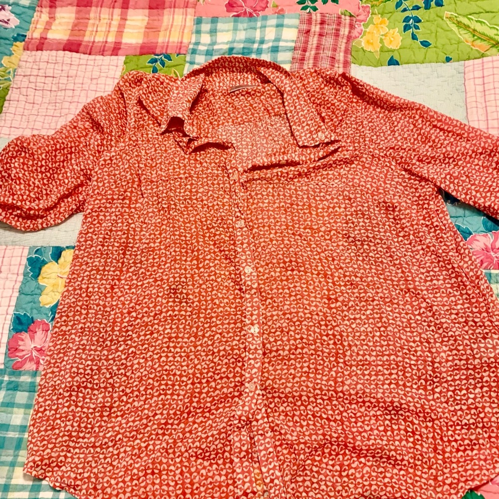 Avenue Coral Button Up Blouse 3/4 sleeves